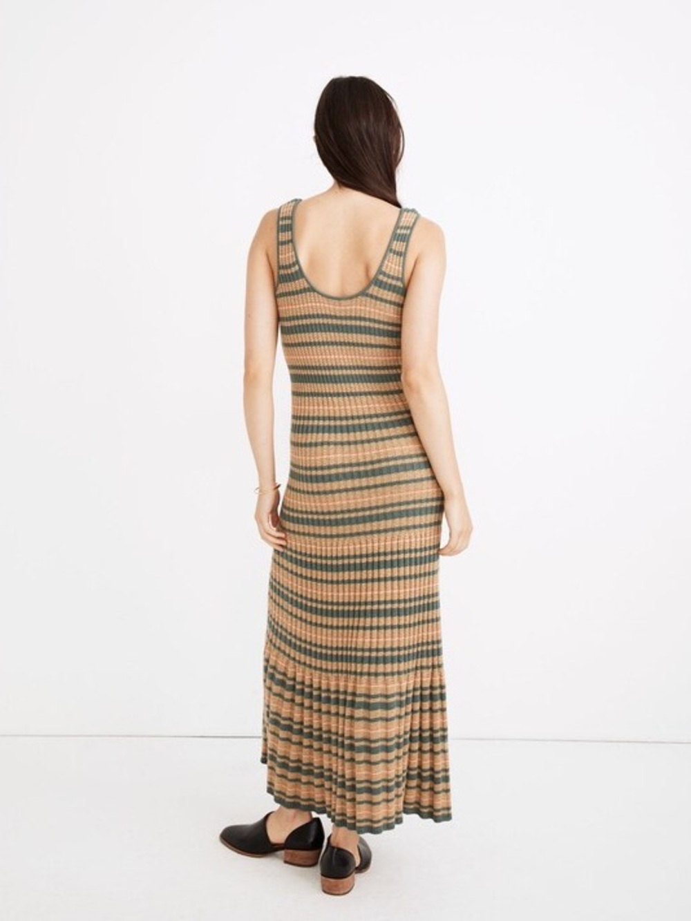 NWT MADEWELL Sleeveless Knit Stripe Maxi Dress in Green and Mustard - Picture 4 of 8